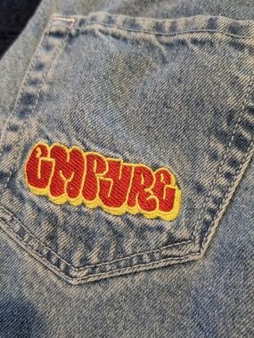 EMPYRE  Brand, Size 26,  Light Blue Jeans with Red & Yellow Patch